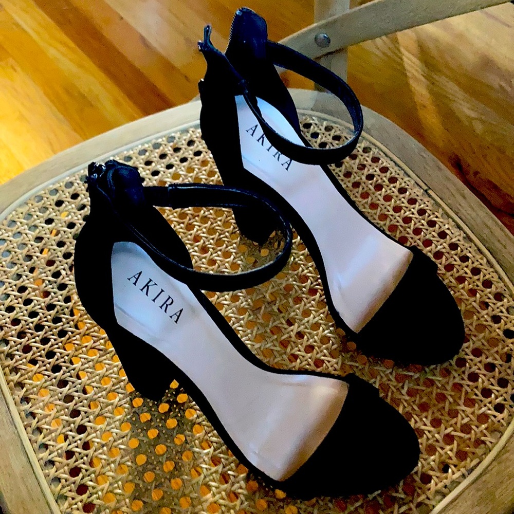 Akira black velvet ankle heels
